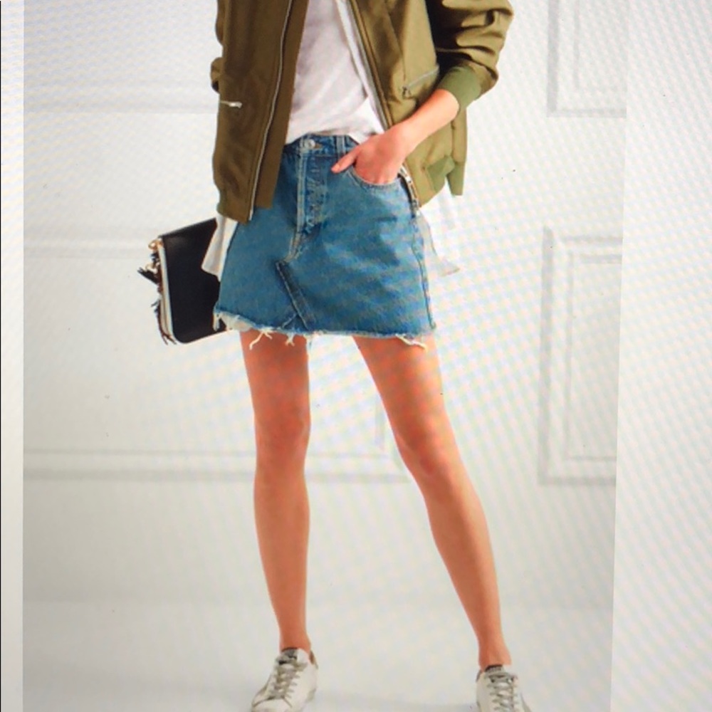 Hudson Denim distressed mini skirt.